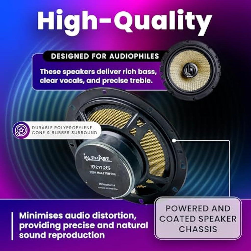 In Phase XTC17.2 250W 2 x 6.5 Inch Car Speakers - 17cm Car Speaker for Door or Parcel Shelf - Audio Speakers & Subwoofers