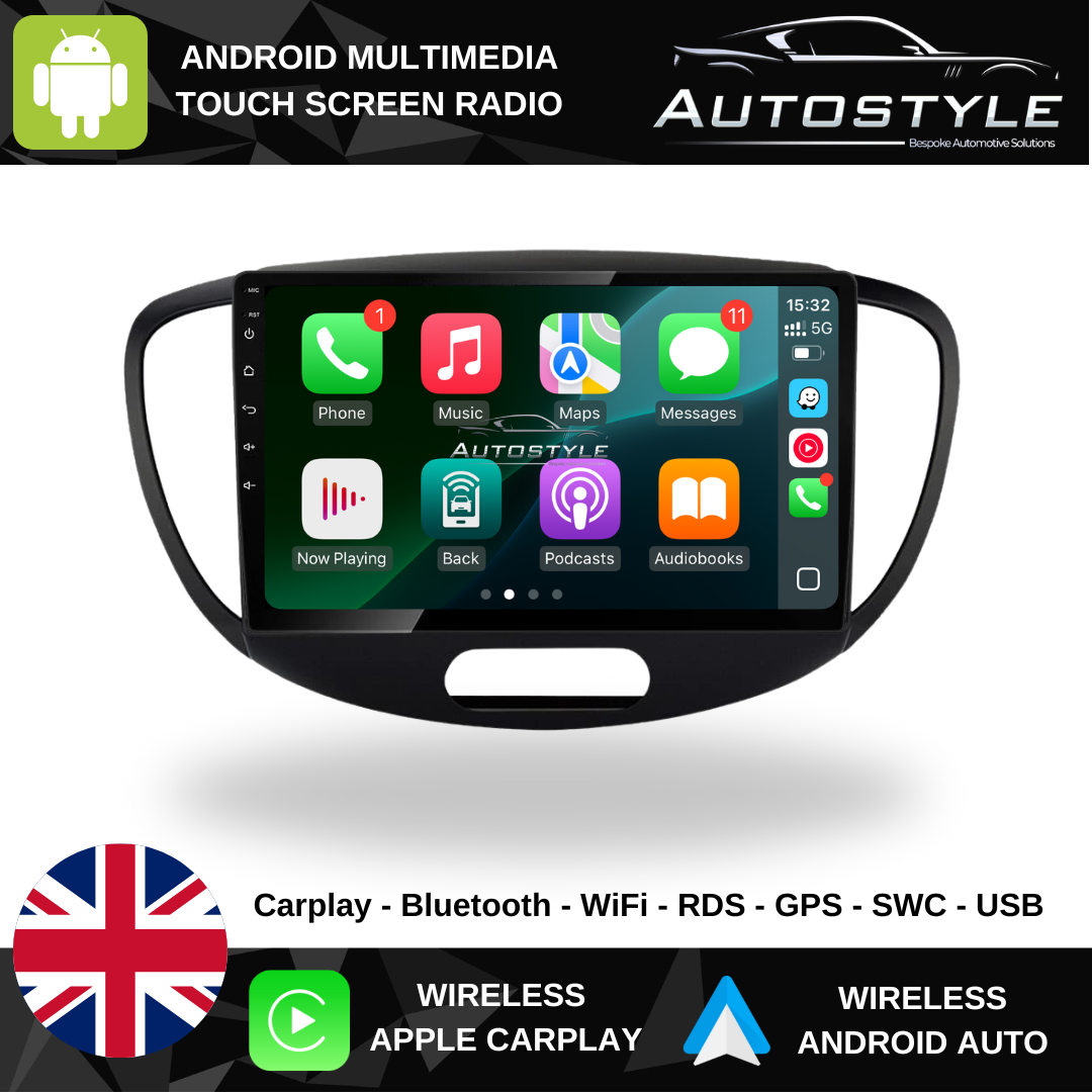 Hyundai i10 Apple Carplay / Android Auto 9" Stereo Upgrade (2007-12)
