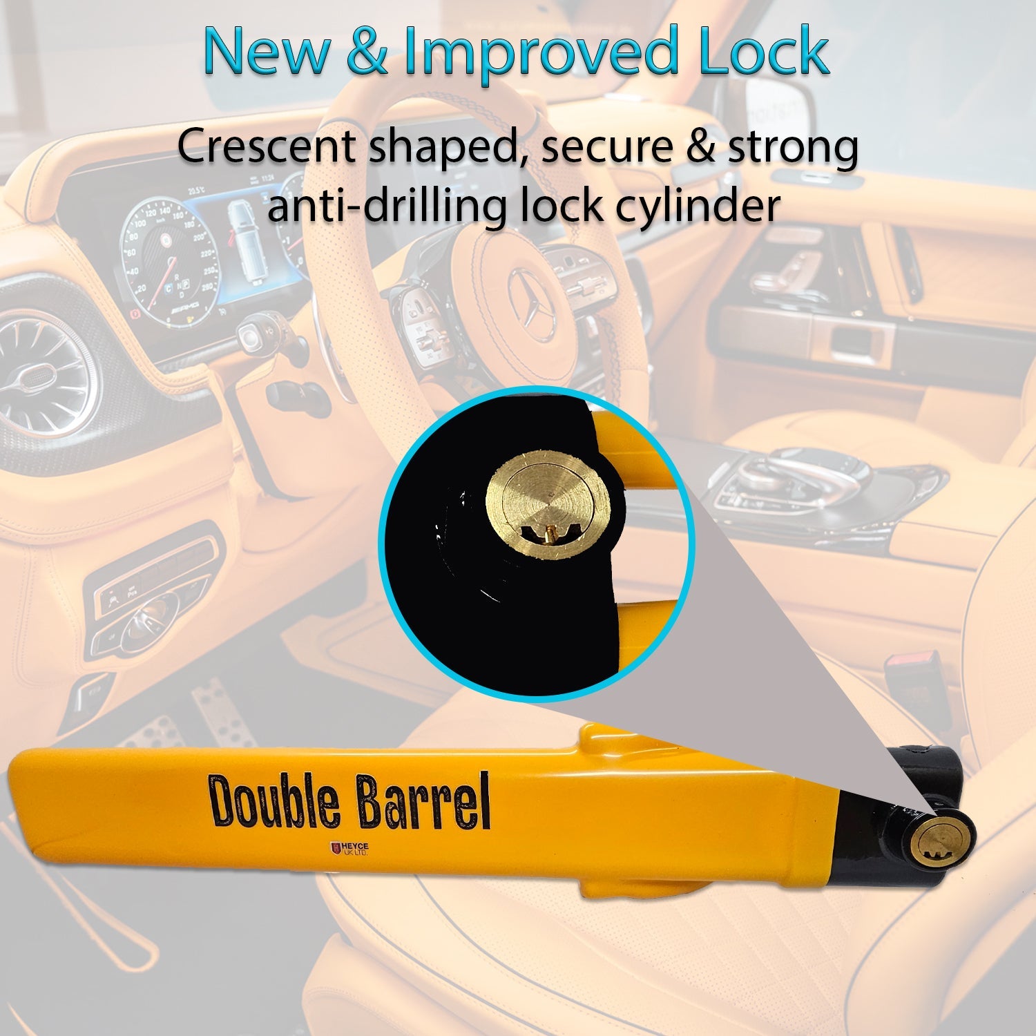 Double Barrel Steering Wheel Lock Twin Bar Car Steering Lock, Anti-Theft Device with High Visibility