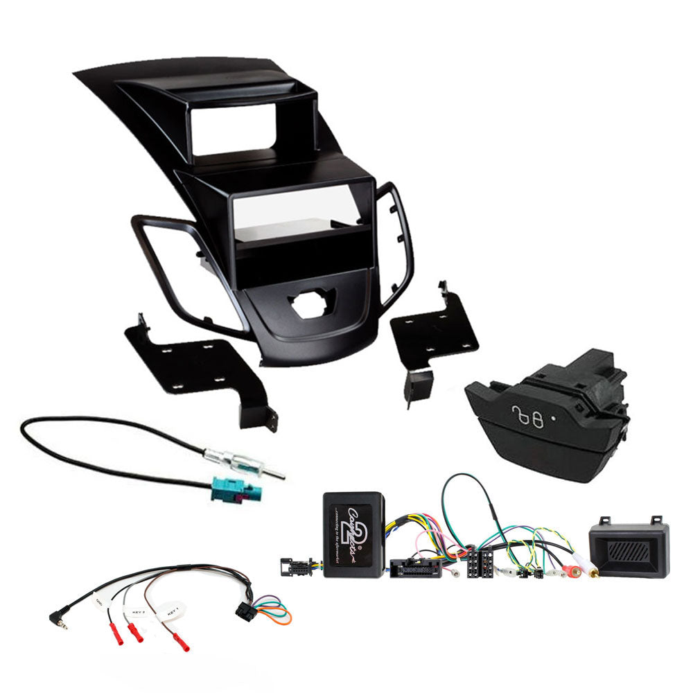 Ford Fiesta 2013 - 2017 Single / Double Din Stereo Black Fascia / Steering / Antenna Fitting Kit