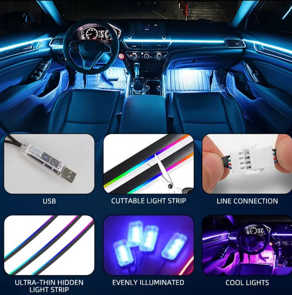 6x Car LED Ambiant lighting RGB LED Strips Remote/APP Controled.