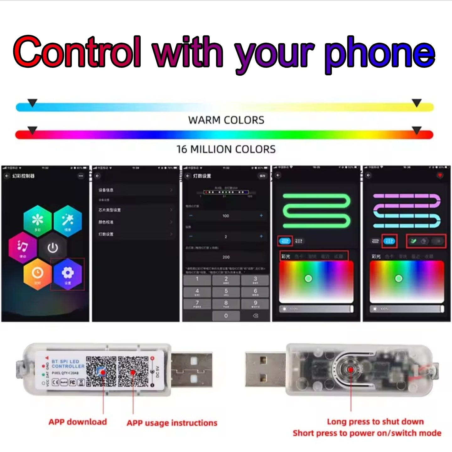 6x Car LED Ambiant lighting RGB LED Strips Remote/APP Controled.