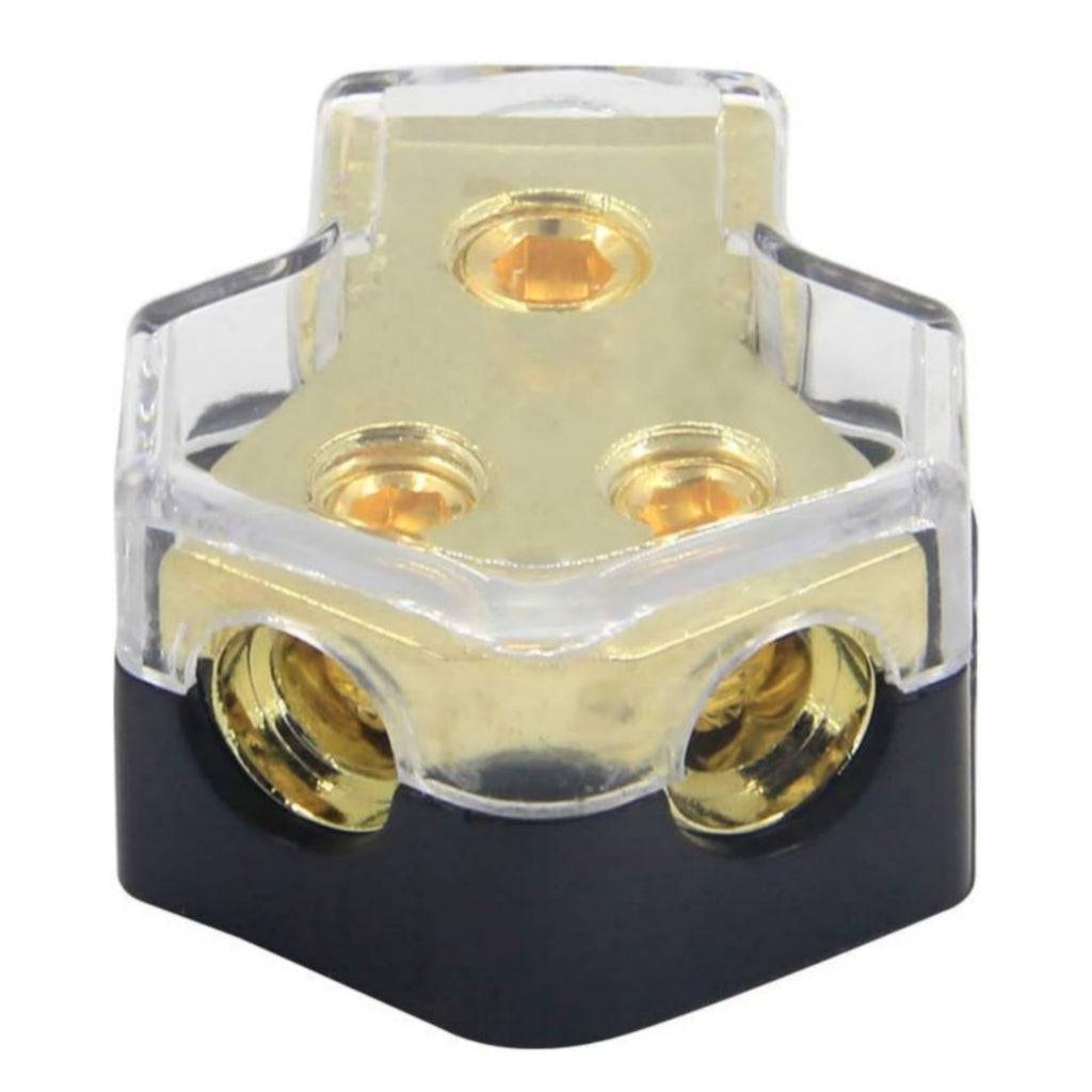 2 way Power Distribution Block, 0/2/4 AWG Gauge in, 4/8/10 Gauge Out,Car Audio Stereo Amp Distribution Connecting Block for Audio Splitter (1 in 2 Out)