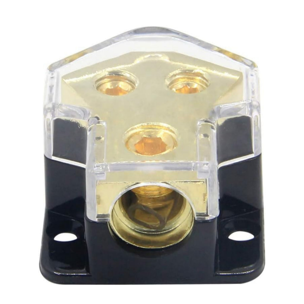 2 way Power Distribution Block, 0/2/4 AWG Gauge in, 4/8/10 Gauge Out,Car Audio Stereo Amp Distribution Connecting Block for Audio Splitter (1 in 2 Out)