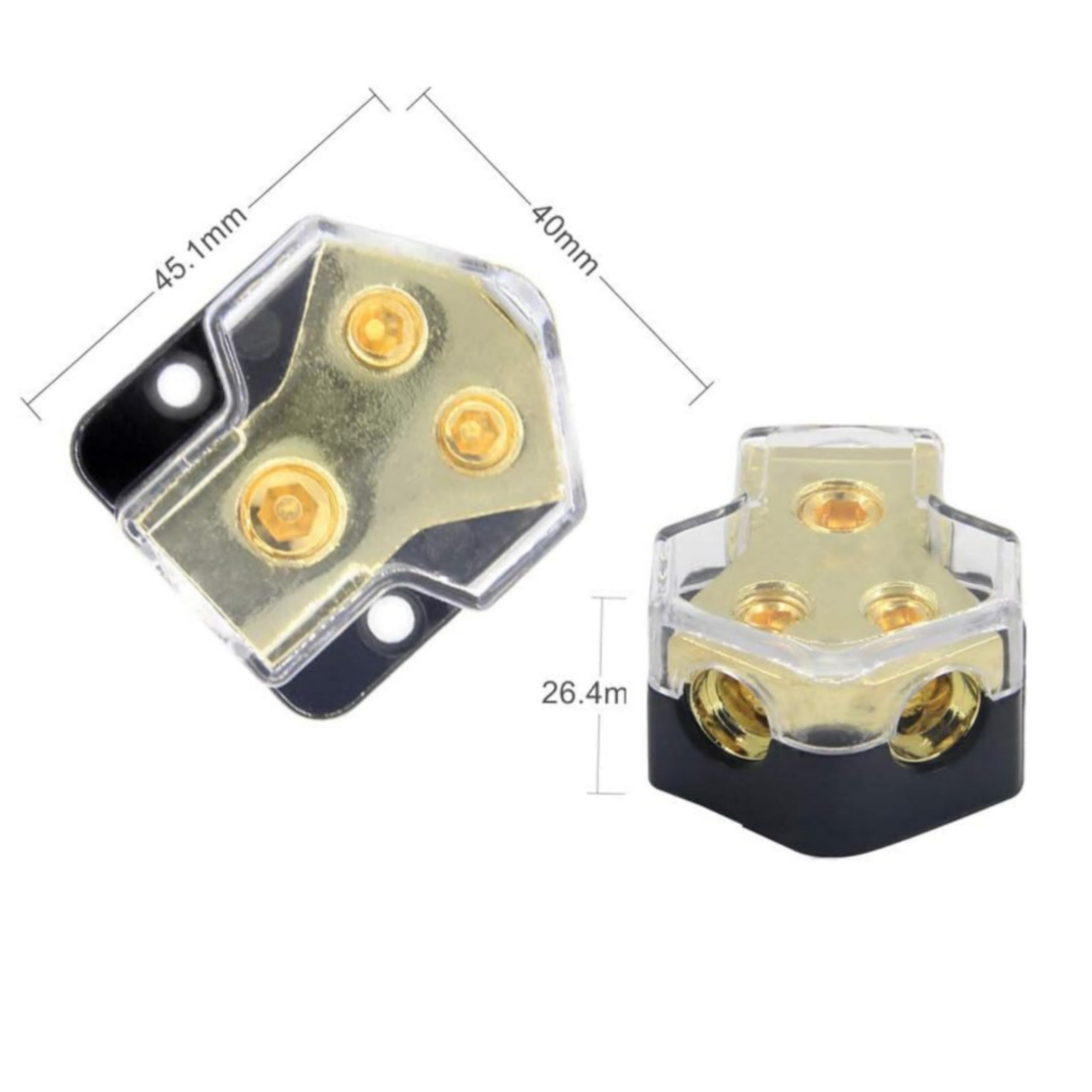 2 way Power Distribution Block, 0/2/4 AWG Gauge in, 4/8/10 Gauge Out,Car Audio Stereo Amp Distribution Connecting Block for Audio Splitter (1 in 2 Out)