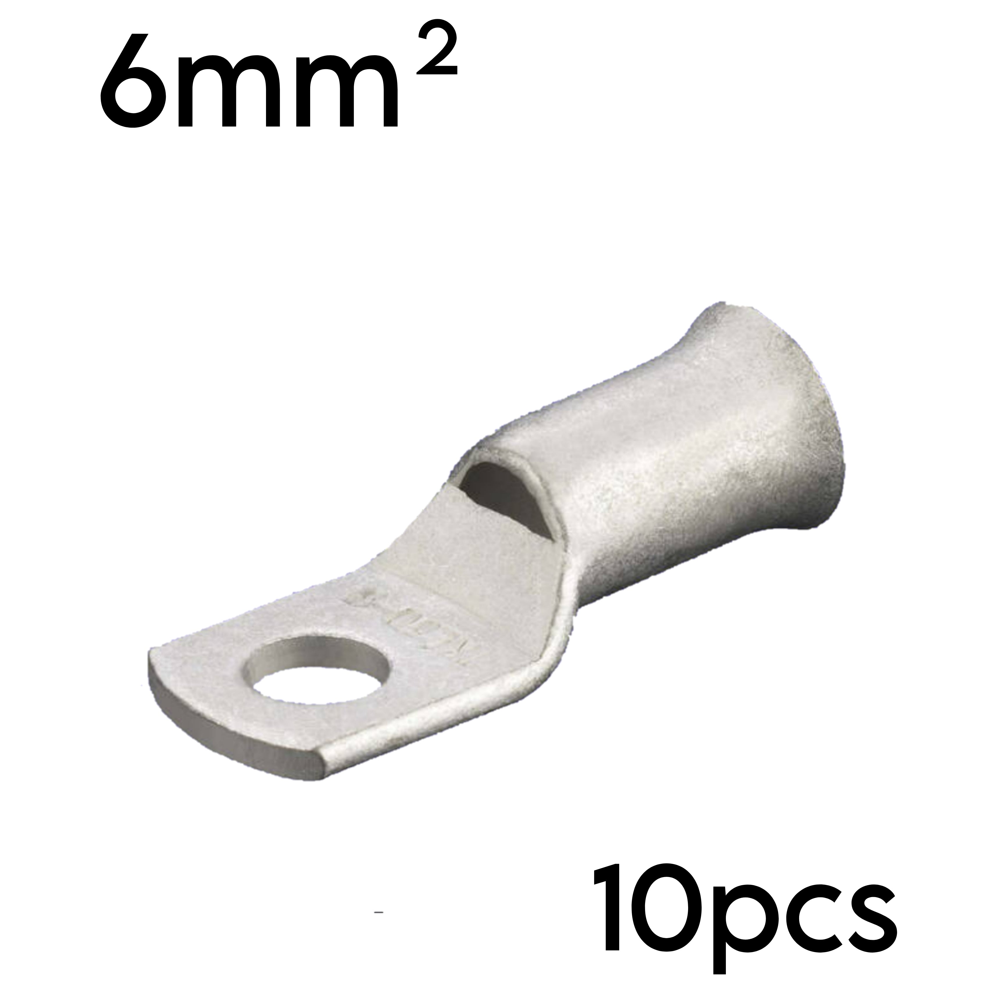 6mm² Crimp Cable Lugs - 6mm Stud Hole 10pcs