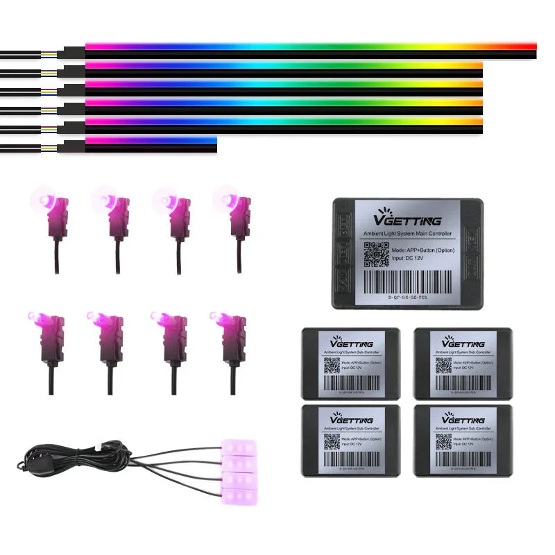 Full Color Streamer Car Ambient Lights RGB 64 Color Universal LED Interior