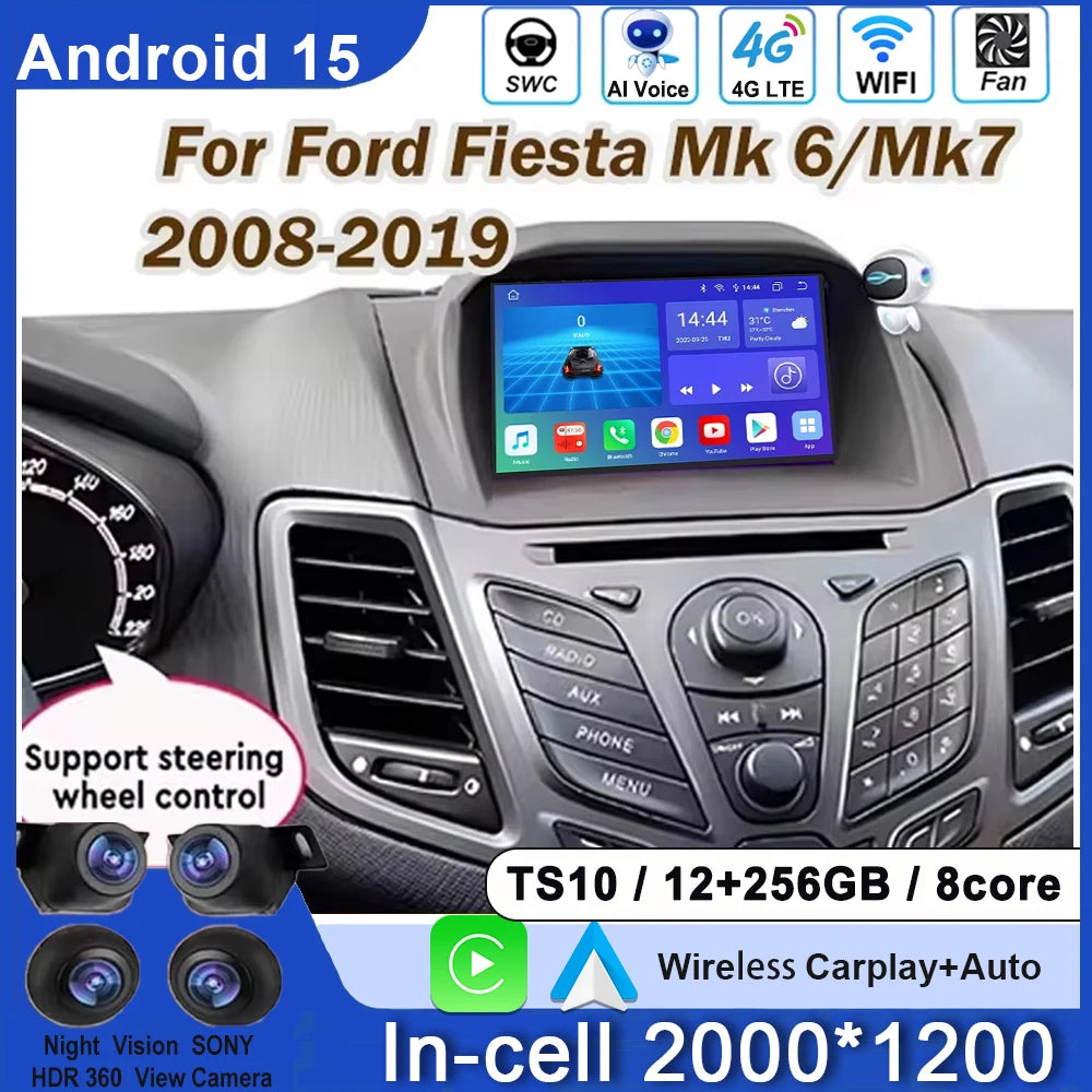 Android Auto Stereo For Ford Fiesta Mk 6/MK 7 2008-2019 Car Radio Carplay Multimedia Head Unit Player GPS Navigation 5G WIFI DSP