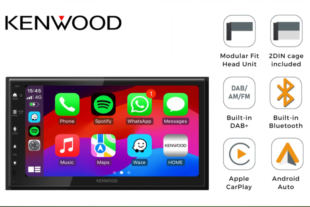 Kenwood DMX5023DABS Double DIN car stereo Apple Carplay, Android Auto, Bluetooth, DAB+