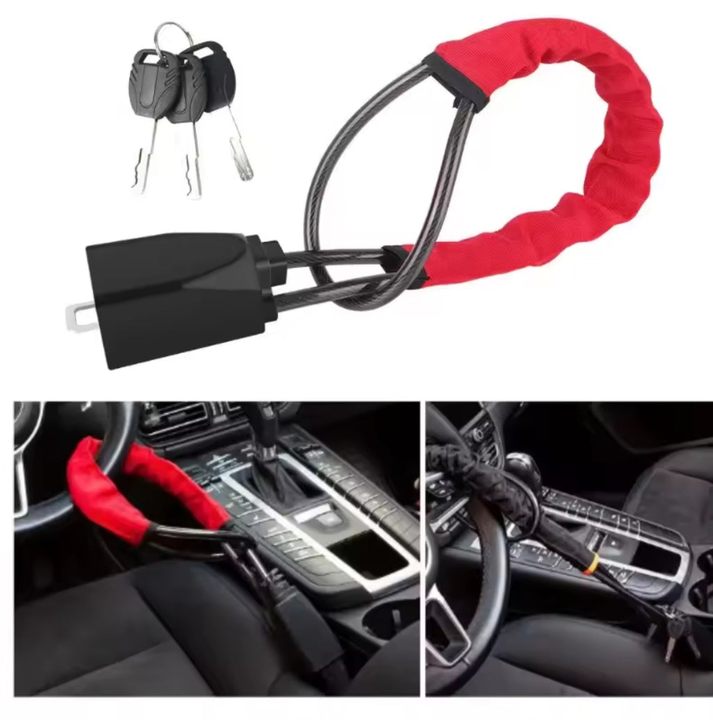 Car Steering Wheel Lock Anti-theft Steel Cable Security Device Universal Fit for Vehicles Prevent Theft Durable Security Rope