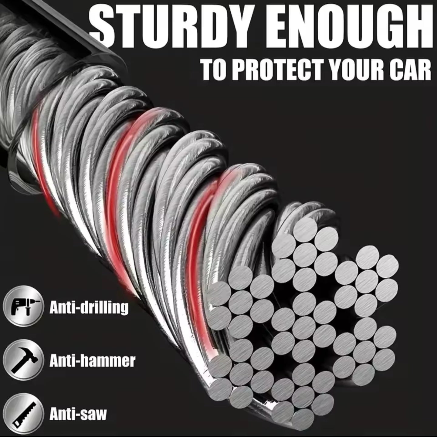 Car Steering Wheel Lock Anti-theft Steel Cable Security Device Universal Fit for Vehicles Prevent Theft Durable Security Rope