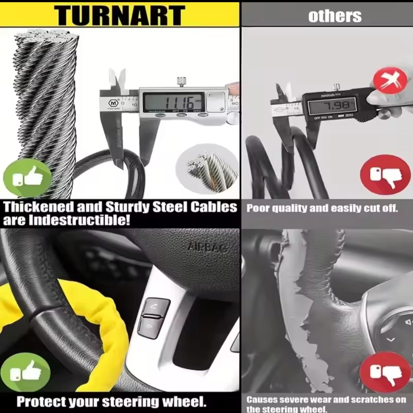 Car Steering Wheel Lock Anti-theft Steel Cable Security Device Universal Fit for Vehicles Prevent Theft Durable Security Rope