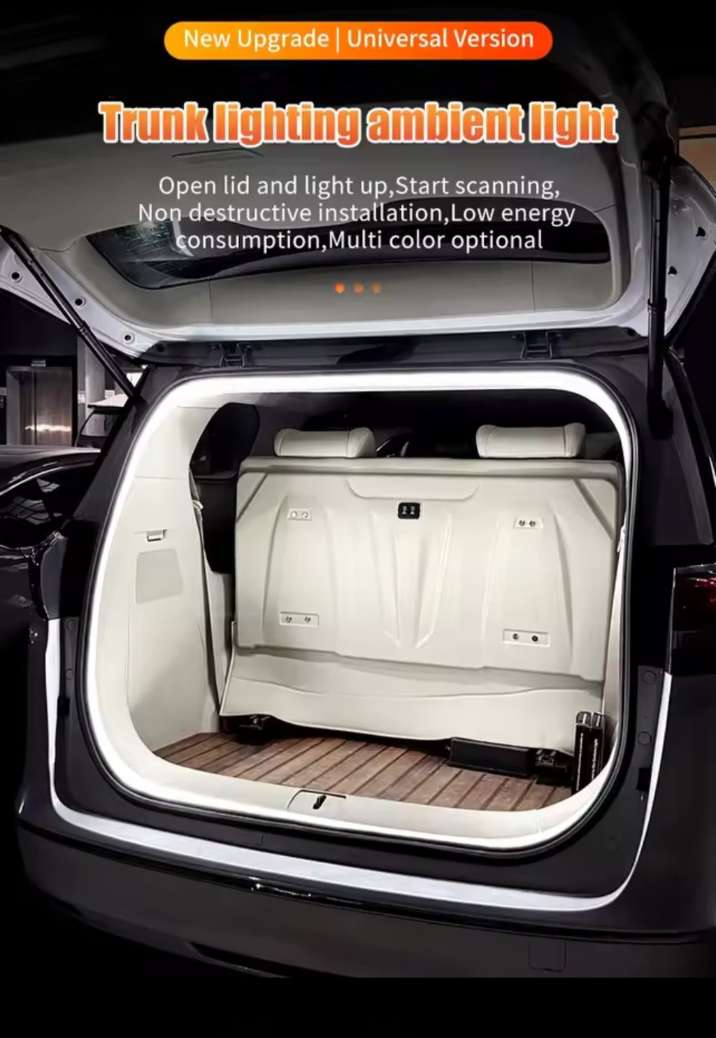 Car high brightness trunk lighting ambient light interior decoration LED wiring free automatic sensing tailgate light strip.