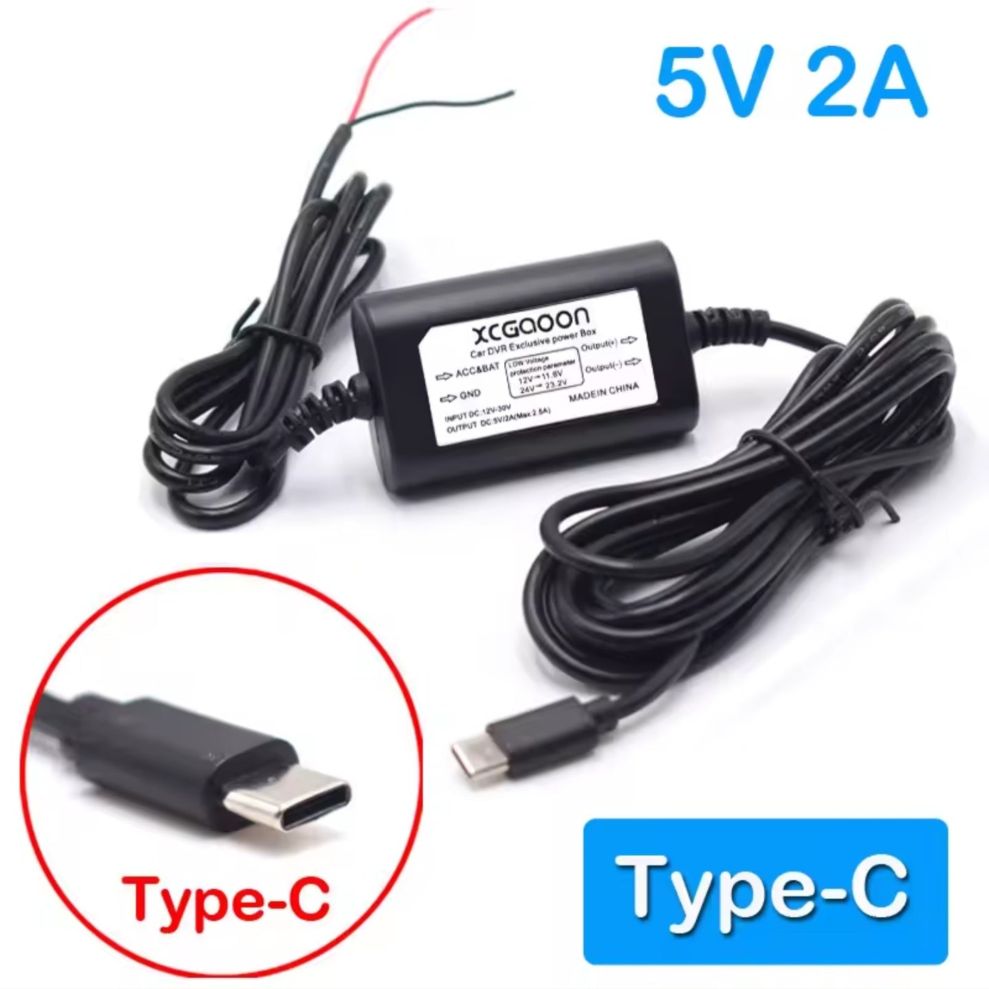DC 12V to 5V 2A 3.1M Car Charge Cable Mini / Micro Type-C USB Hardwire Cord Auto Charging for Dash Cam Camcorder Vehicle DVR