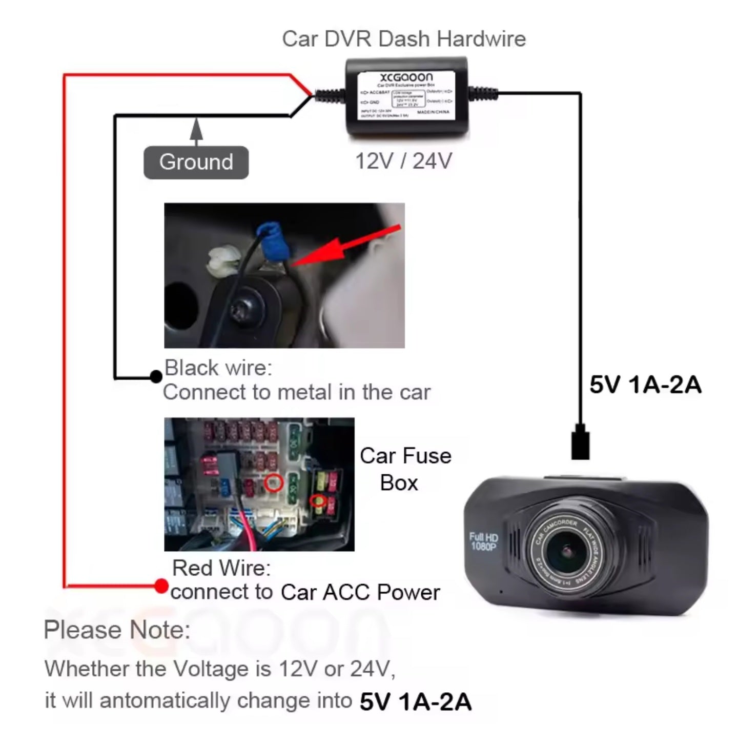 DC 12V to 5V 2A 3.1M Car Charge Cable Mini / Micro Type-C USB Hardwire Cord Auto Charging for Dash Cam Camcorder Vehicle DVR