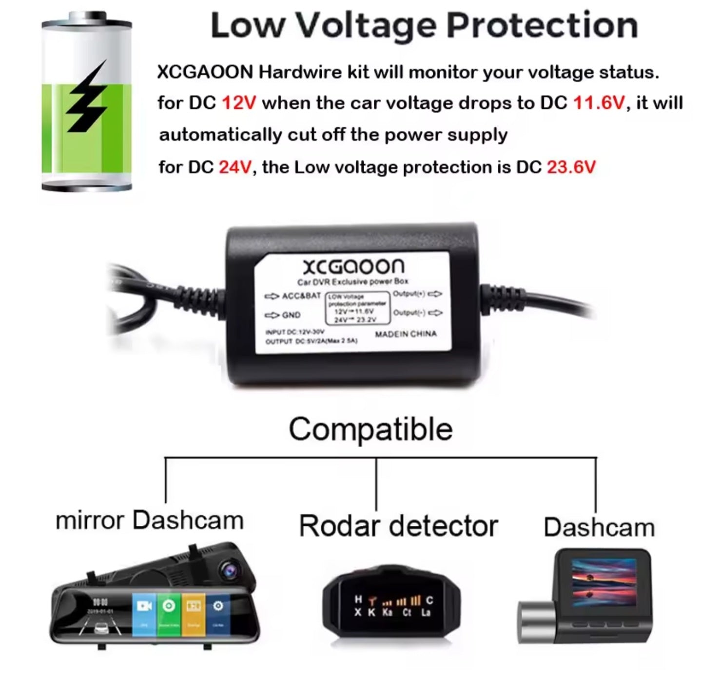 DC 12V to 5V 2A 3.1M Car Charge Cable Mini / Micro Type-C USB Hardwire Cord Auto Charging for Dash Cam Camcorder Vehicle DVR