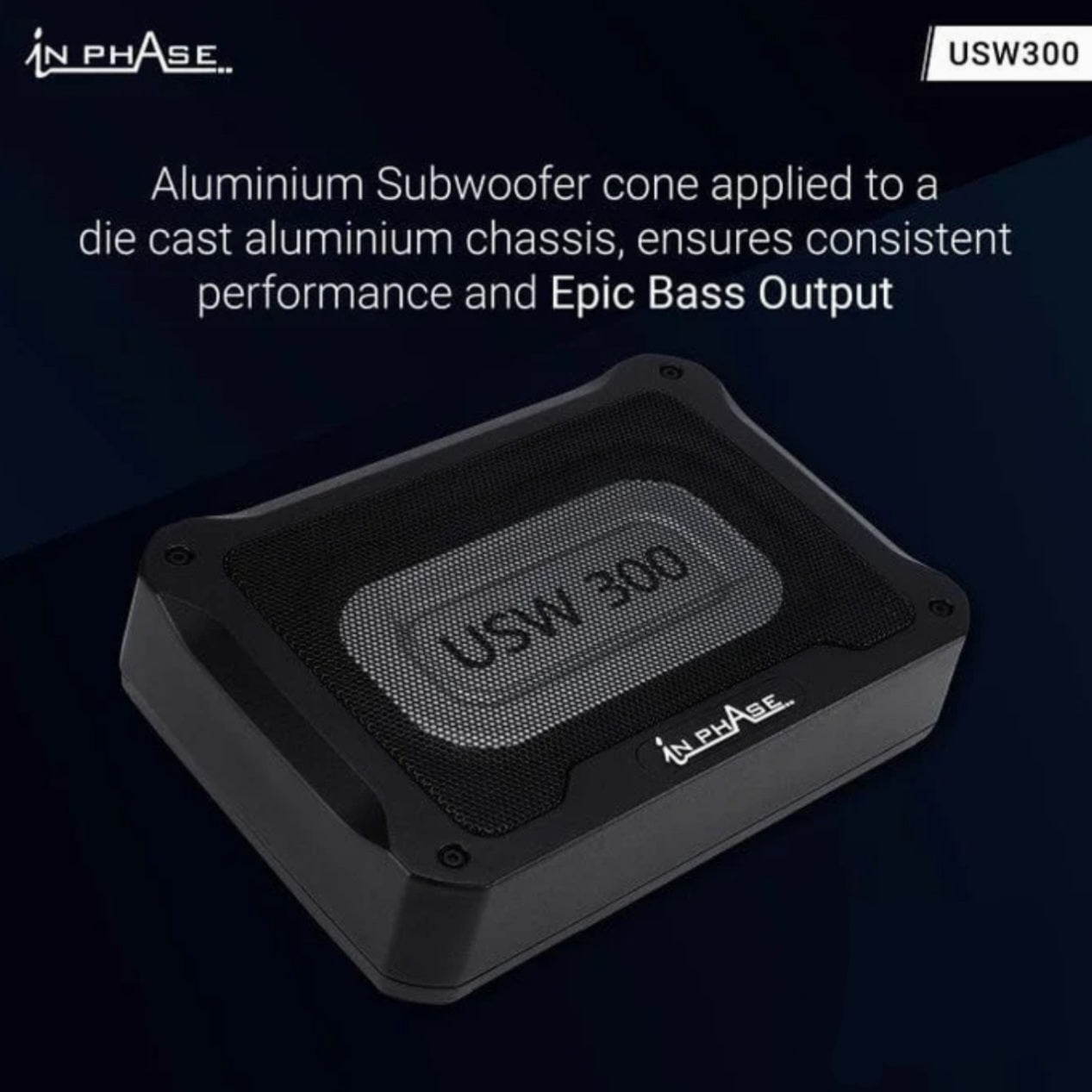 In Phase USW300 300W Underseat Ultra Slim Compact Active Subwoofer System Die- Cast Aluminium