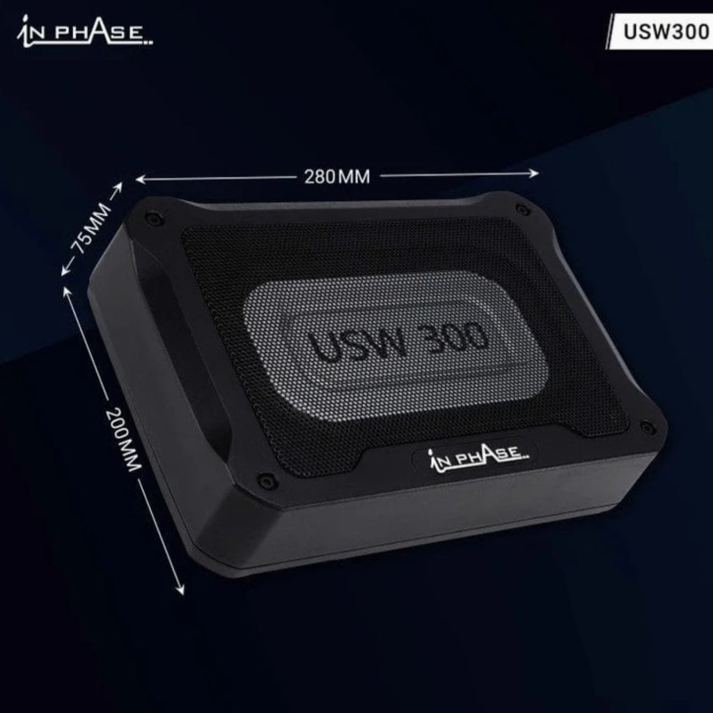 In Phase USW300 300W Underseat Ultra Slim Compact Active Subwoofer System Die- Cast Aluminium
