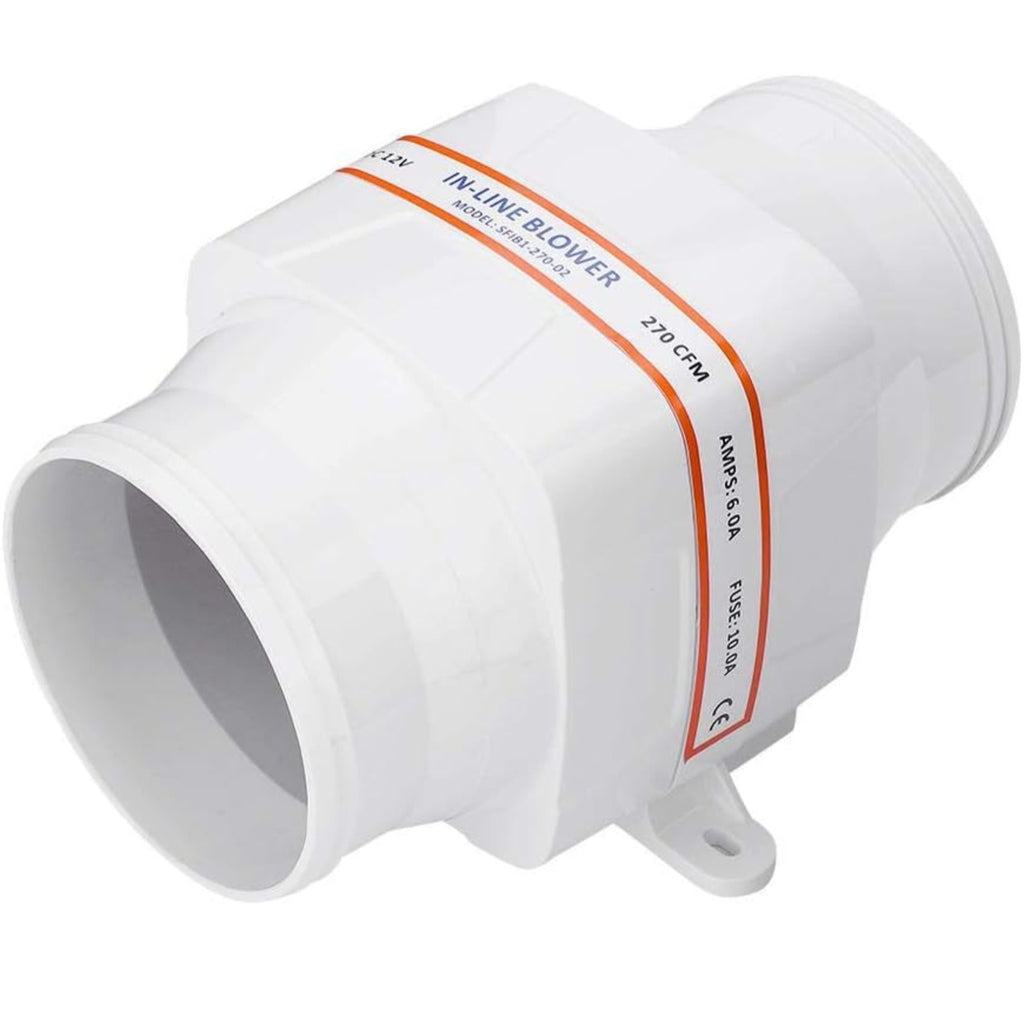 In Line Air Blower, DC 12V 4In Ventilation Blower Air Vent In-Line Fan Air Flow: 270CFM