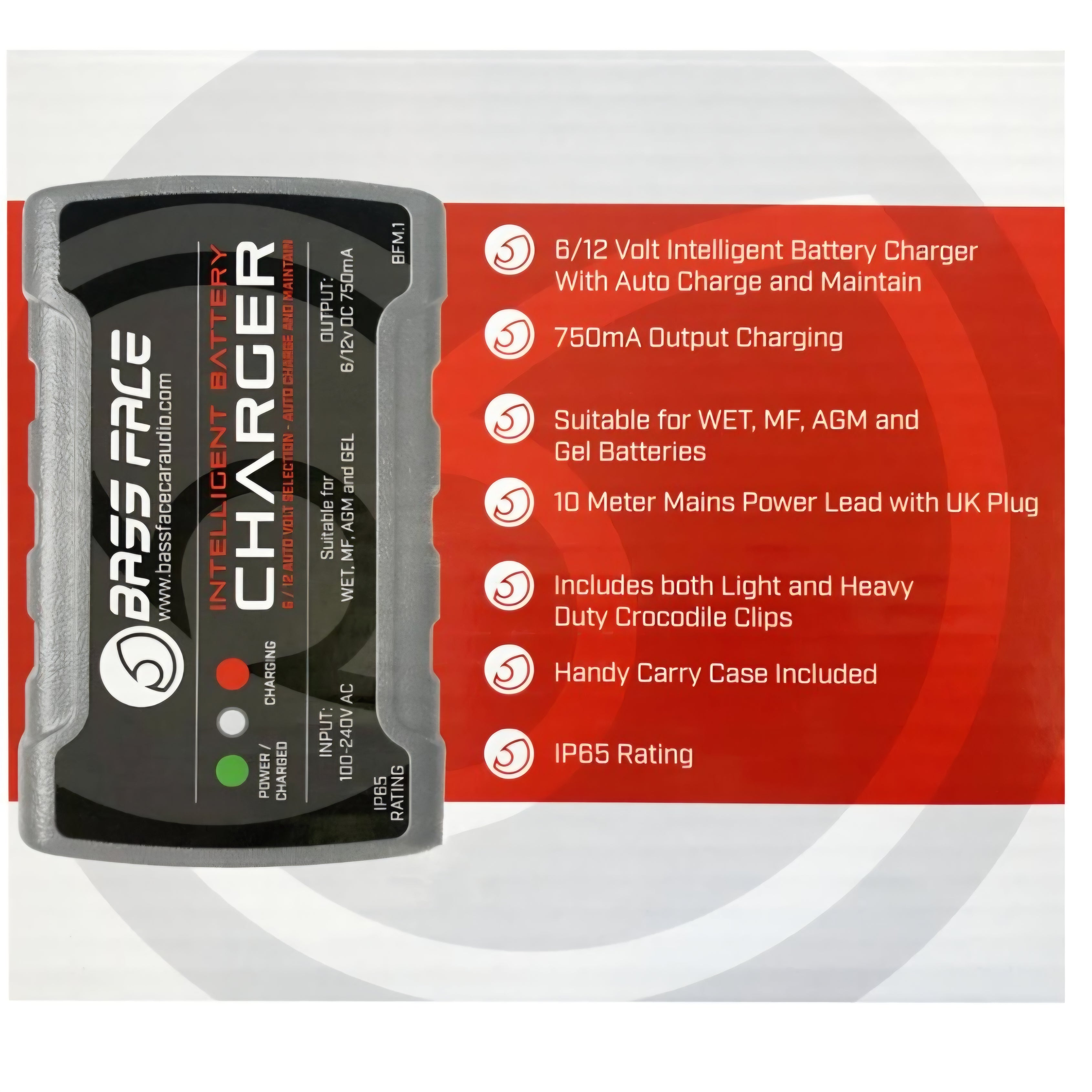 Bassface BFM.1 0.75 Amp 12/24 Volt Smart Battery Conditioner Charger