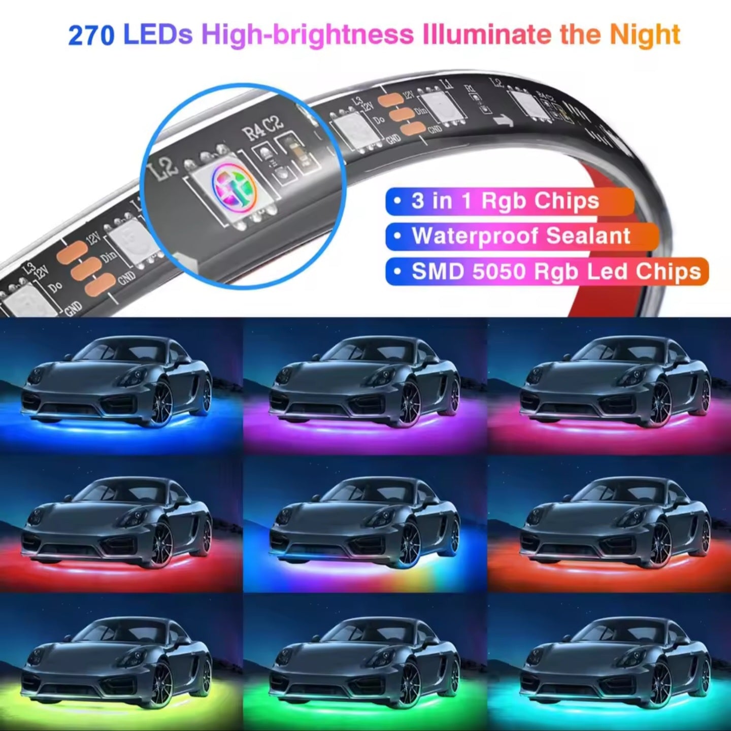 Underglow Strip Light LED Underbody Kit, with App Control RGB/Dreamcolor 12V