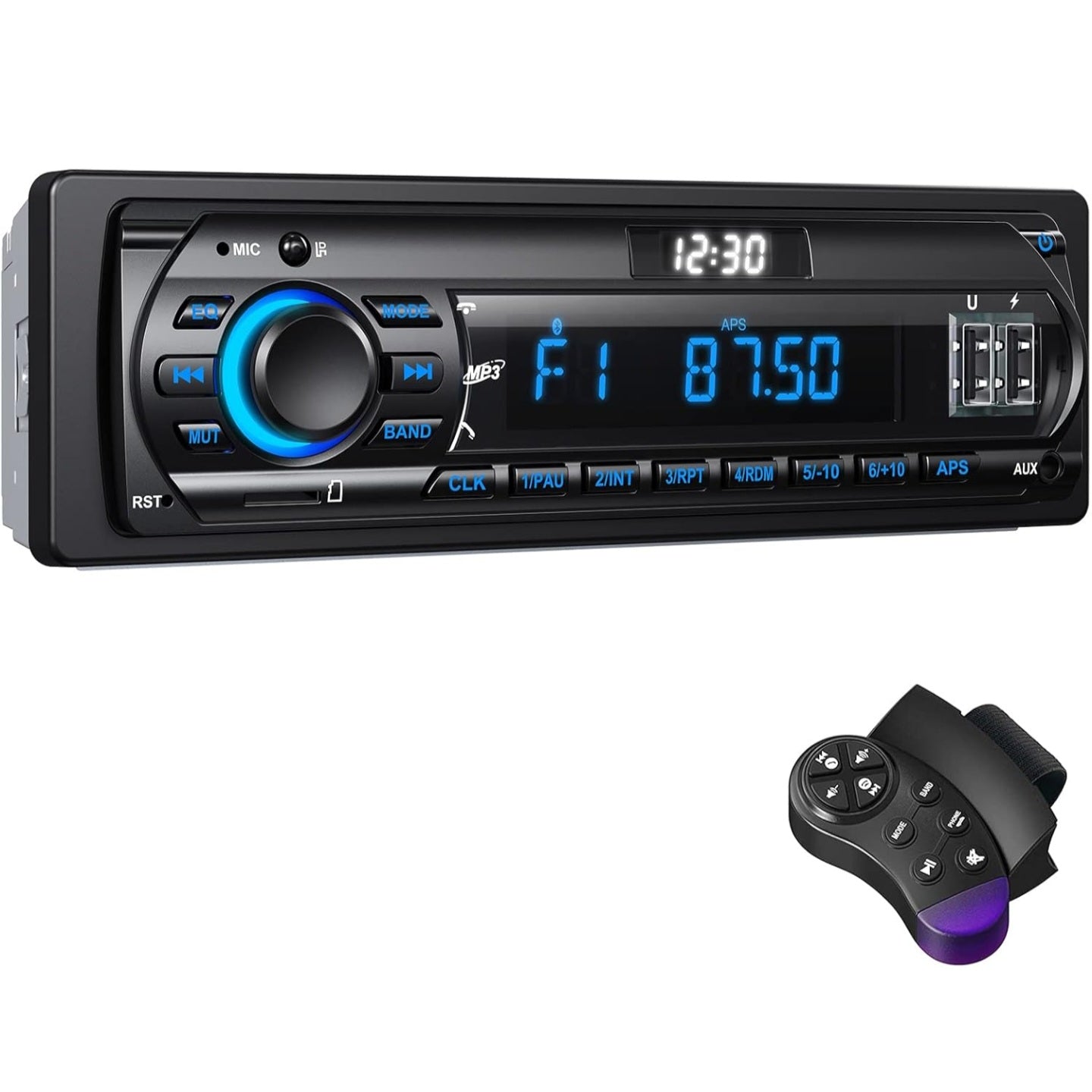 RDS Car Radio Bluetooth Hands-free, 9-24V Car Stereo 4 x 65W FM/AM Radio LCD Clock with 7 Colors Lighting, MP3 Player Supports 2 USB/AUX/SD
