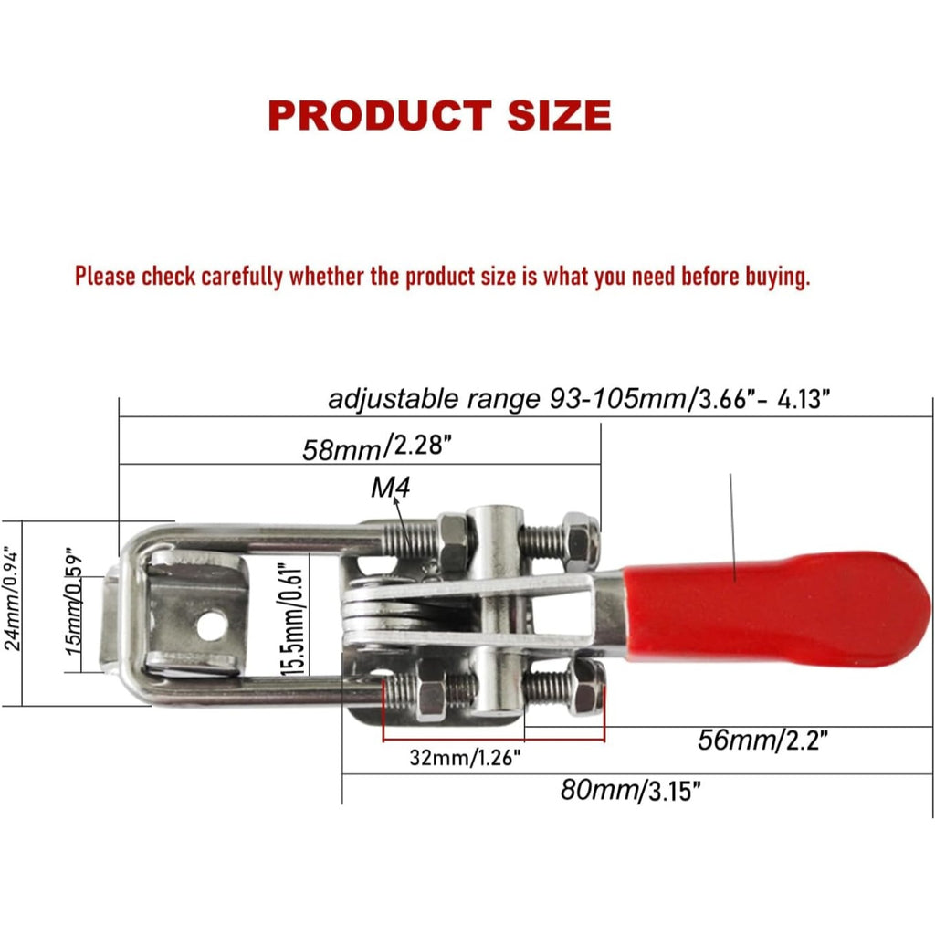 2pcs Heavy Duty Toggle Clamp For car door. Capacity 400LBs, 304 Stainless Steel Adjustable U Bolt Holding Quick Release Latch 2pcs
