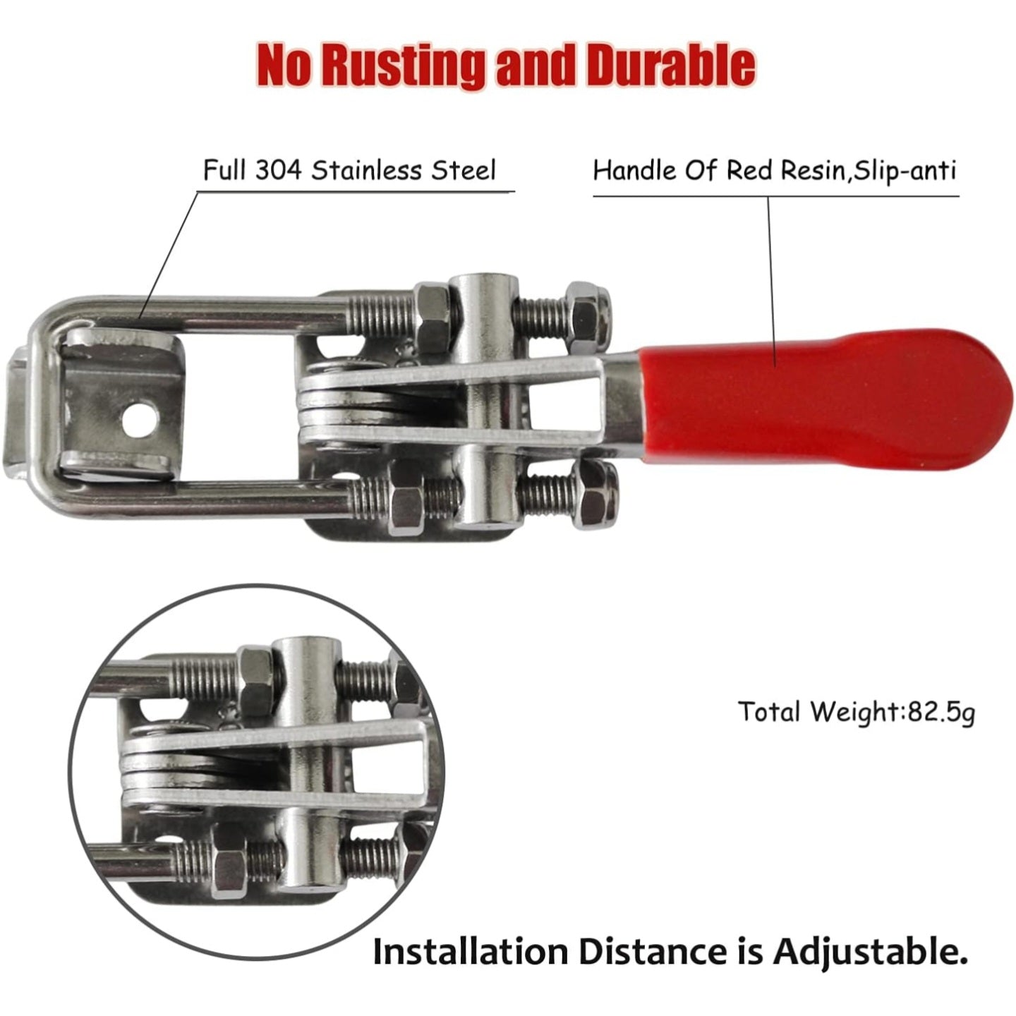 2pcs Heavy Duty Toggle Clamp For car door. Capacity 400LBs, 304 Stainless Steel Adjustable U Bolt Holding Quick Release Latch 2pcs