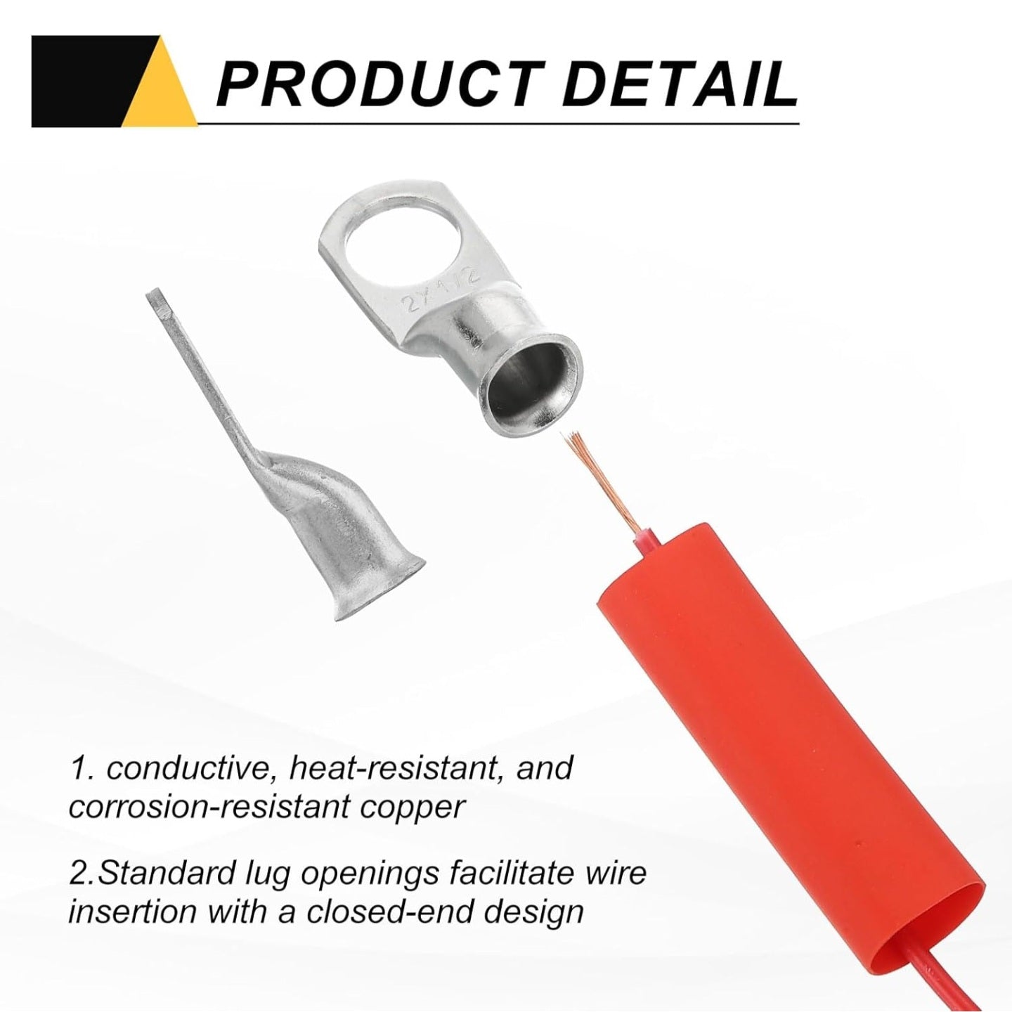 4 pcs 1/0 AWG M8 Battery Lugs Ring Terminals, 5/16" 8mm Stud Crimp Wire Terminal Connector End Copper, 3:1 Heat Shrink Tubing, Silver