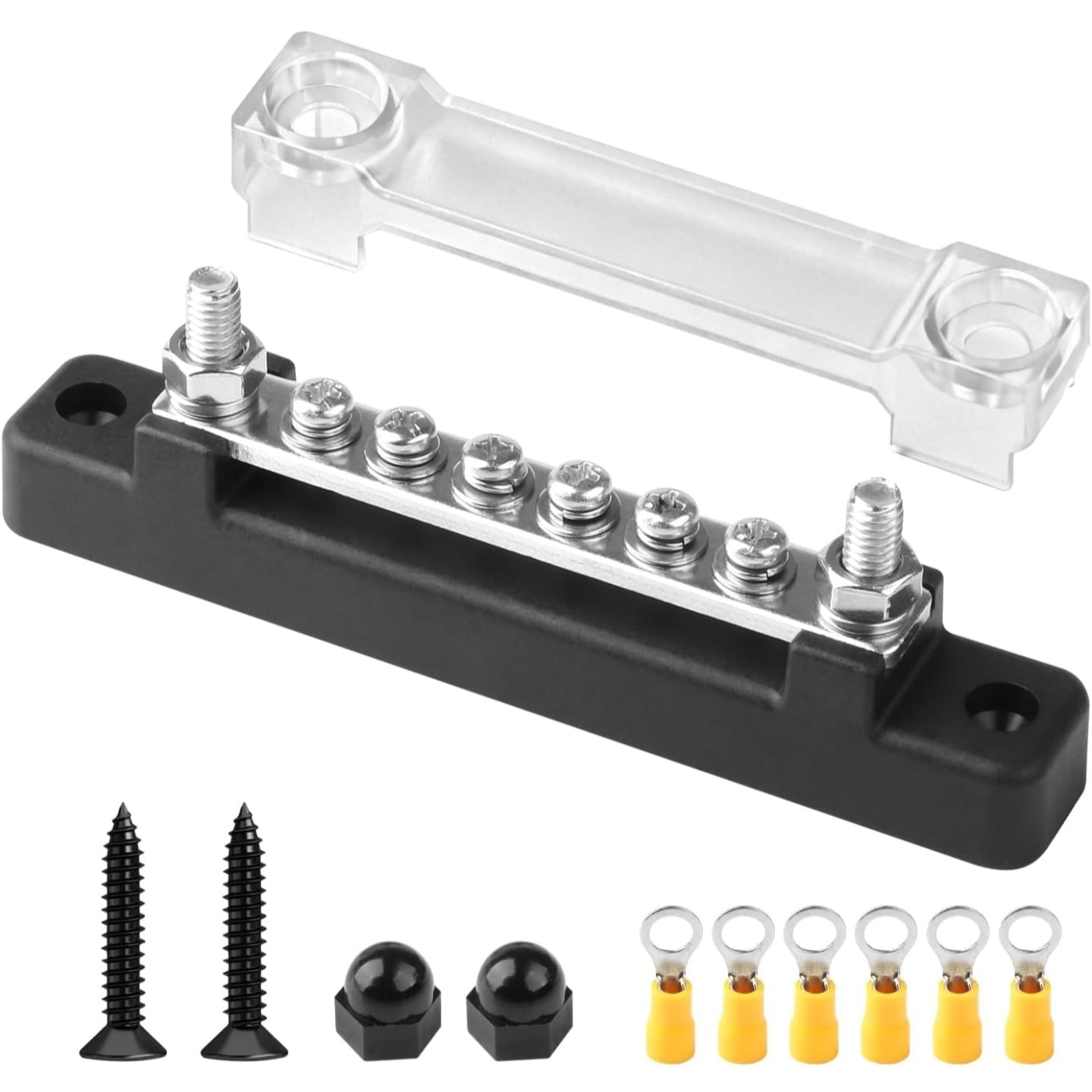 12V-48V 150A Bus Bar Power Distribution Block, M6 Studs M4 Screws, Insulated Common Busbar for power wire.