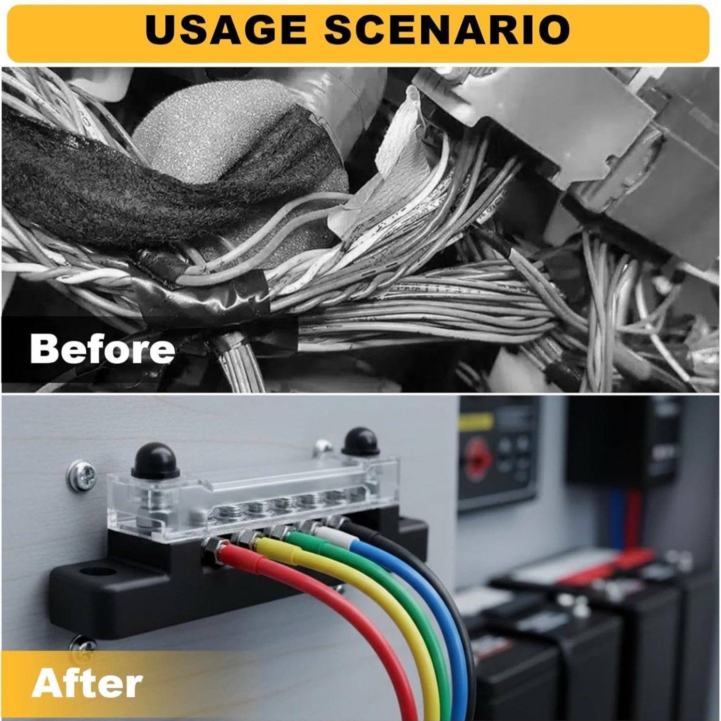 12V-48V 150A Bus Bar Power Distribution Block, M6 Studs M4 Screws, Insulated Common Busbar for power wire.