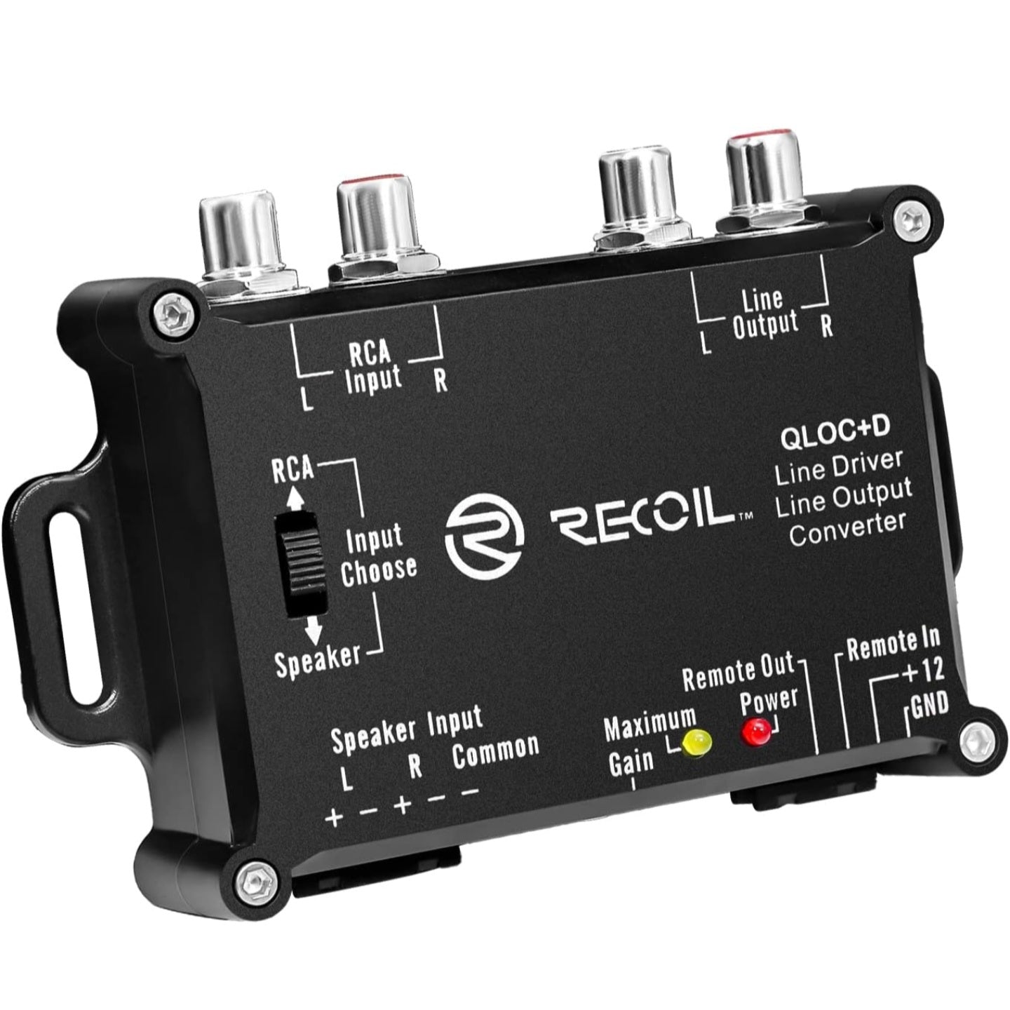 Recoil LOCD Active 2-Channel Line Output Converter & Driver, 10V Pre-Amp Output with Auto Sense Remote Turn-On, Adjustable Gain, Low Noise & Clipping LEDs for OEM Car Amplifier Integration