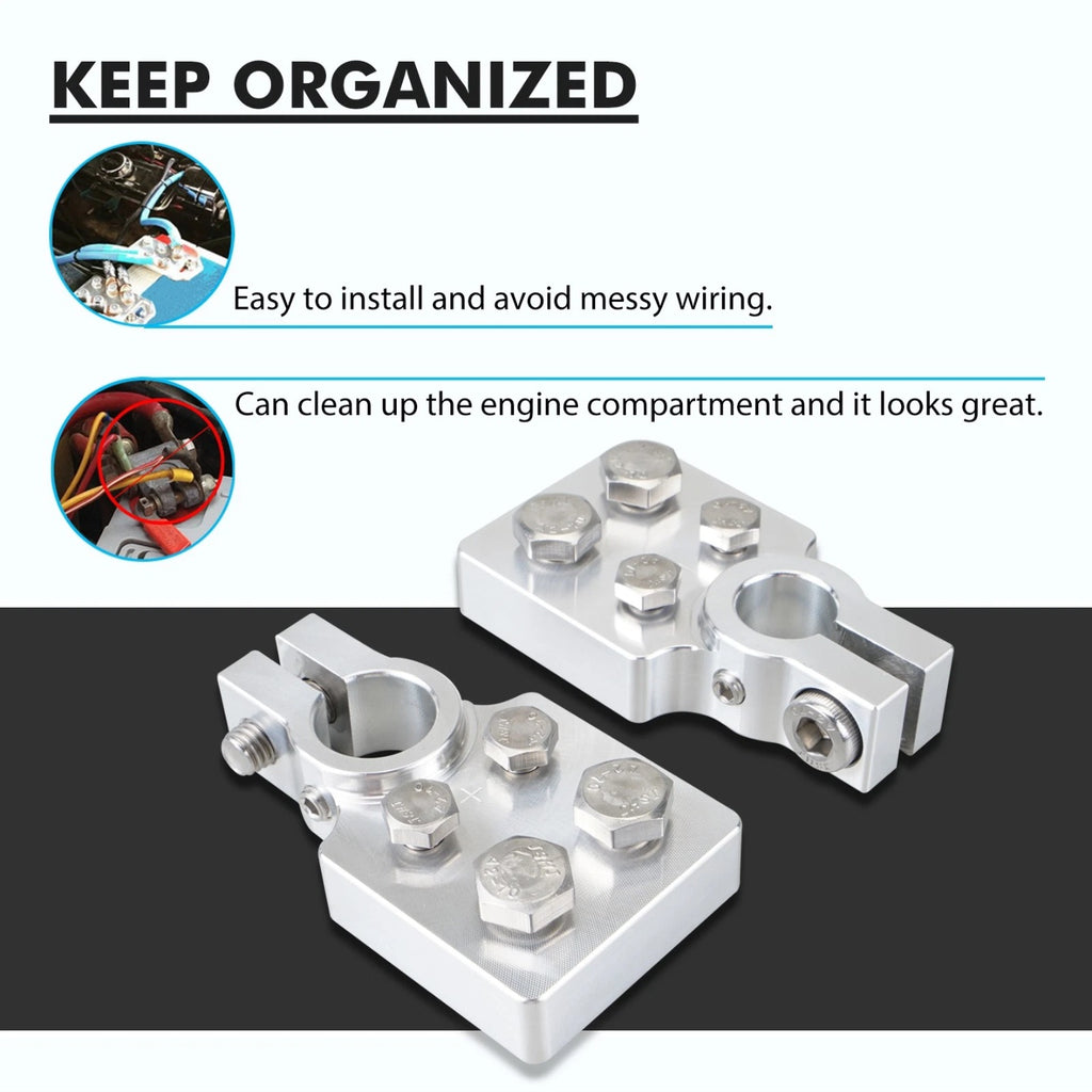 2x For SAE 4 Spot Flat Battery Terminal Car Audio Top Post 4/0 AWG Lugs & Bolts