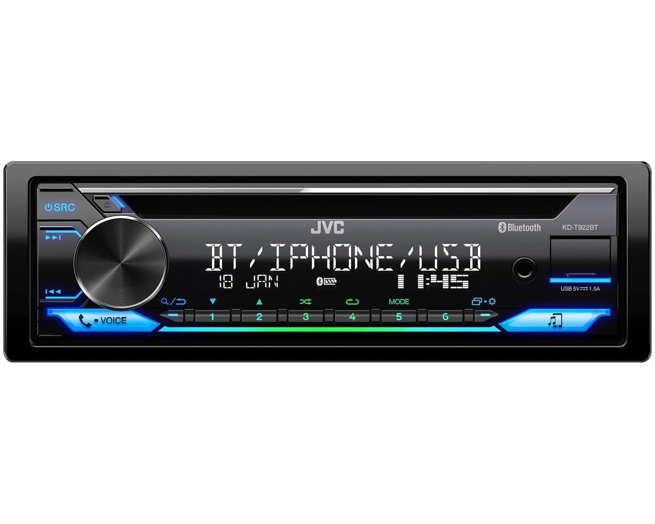 JVC KD-T922BT Single Din CD Player with Bluetooth Aux USB and Spotify